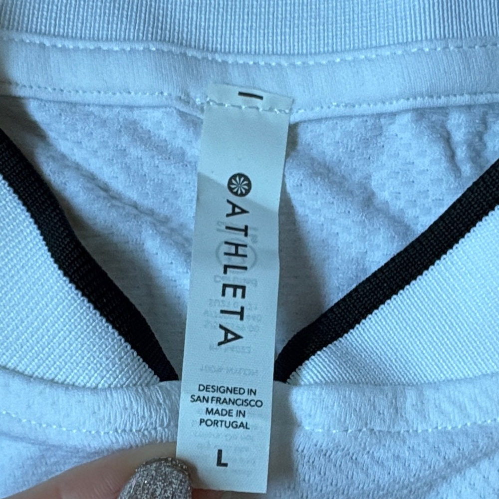 Athleta White Sleeveless Zip-Front Tank with Black Trim - Picture 2 of 5